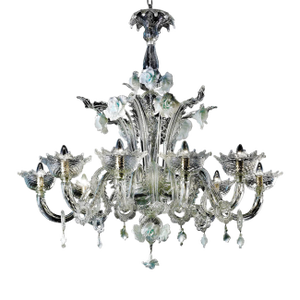 Luxury Romantic Venetian Floral Murano Glass Chandelier in White & Clear