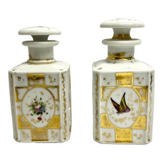 19th Century French Porcelain Bottles With Flowers and Butterfly For Sale