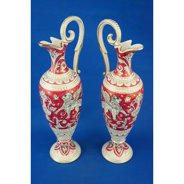 Large Antique Ceramic Amphorae Jugs by Mario Sambuco for Maioliche Deruta, 1890s, Set of 2 For Sale - Image 9 of 18