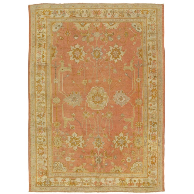 Antique Oushak Carpet, Handmade Oriental Rug, Pink Rug, Taupe, Cream Fine For Sale In New York - Image 6 of 6