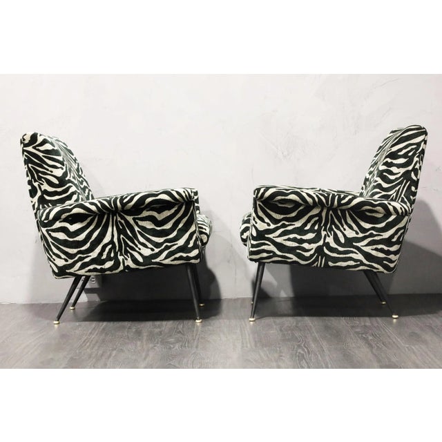 Metal Mid 20th Century Pair of French Lounge Chairs in New Upholstery For Sale - Image 7 of 15