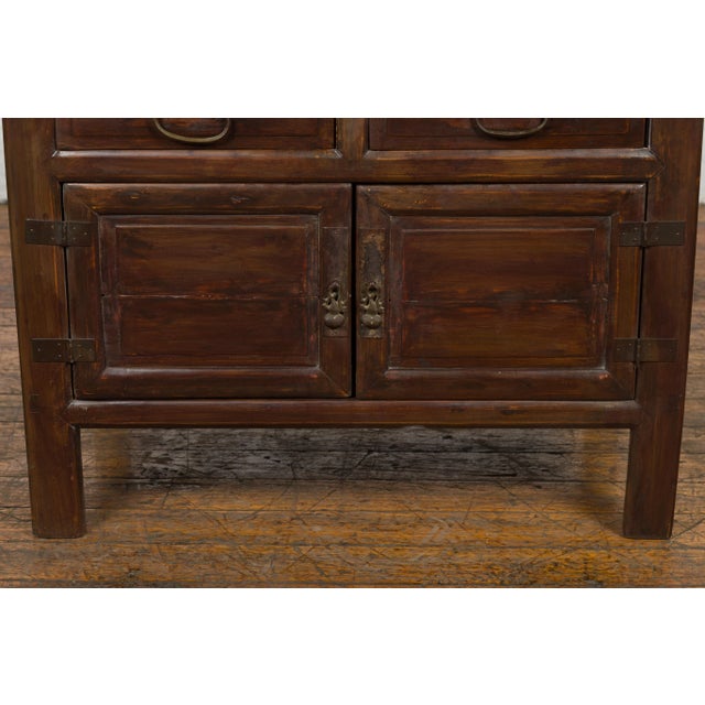 Chinese Late Qing Dynasty 1900s Brown Bedside Cabinet with Drawers and Doors For Sale - Image 11 of 13