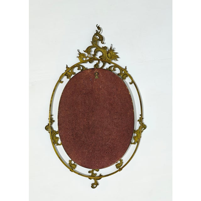 Mid-Century Modern Oval Brass Mirror with Decoration, 1950s For Sale - Image 6 of 10
