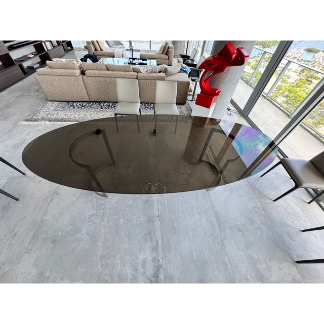 Artefacto Brand Modern Glass Table With Steel Base in Bronze Finish For Sale - Image 9 of 14