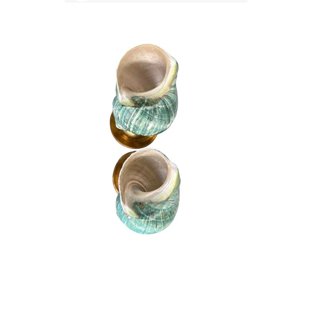 2020s Pair of Vintage Solid Brass Candlesticks With Turbo Shell Topper Sculptures For Sale - Image 5 of 5