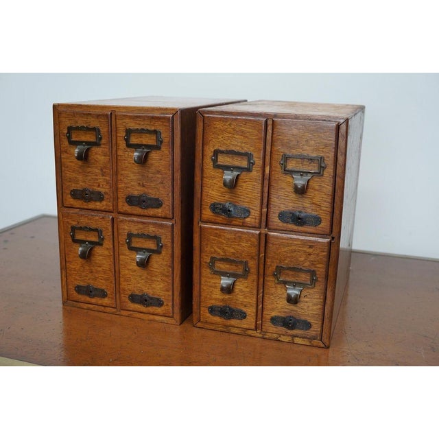 Brown French Oak Apothecary Cabinet / Filing Cabinet, 1920s, Set of 2 For Sale - Image 8 of 17