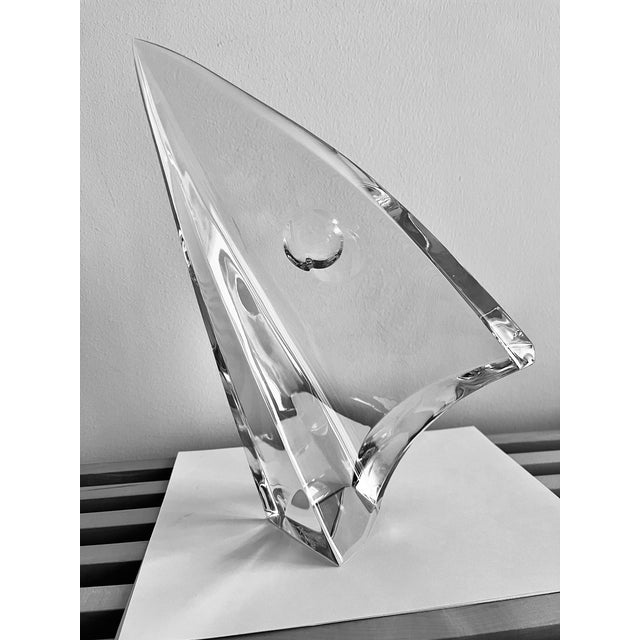 Modern Rare Vintage Baccarat Crystal Voile Sail Sculpture by Robert Rigot, Signed, French Mid-Century Art Crystal For Sale - Image 3 of 10