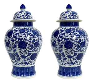 20th Century Blue & White Porcelain Ginger Jars, a Pair