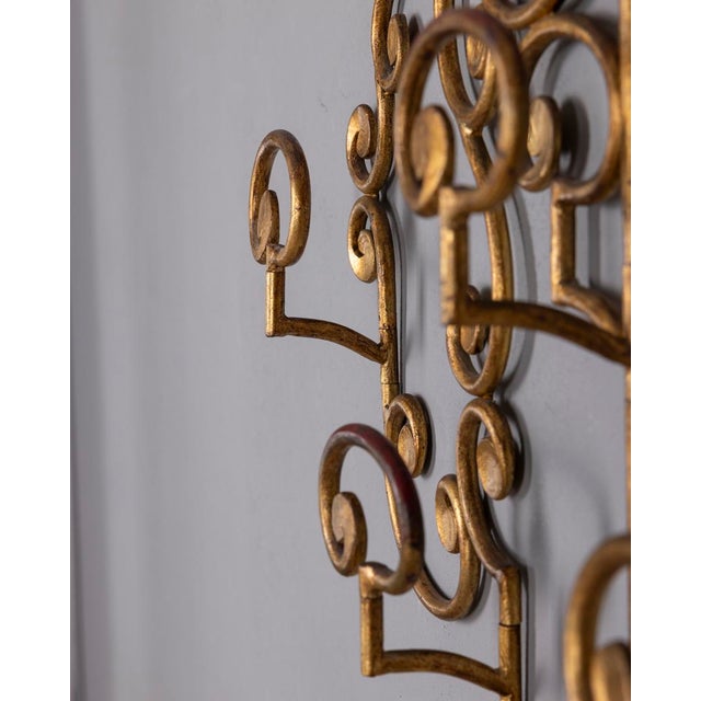 Gold Vintage Italian Wall Coat Rack in Gilt Wrought Iron, 1950s For Sale - Image 8 of 14