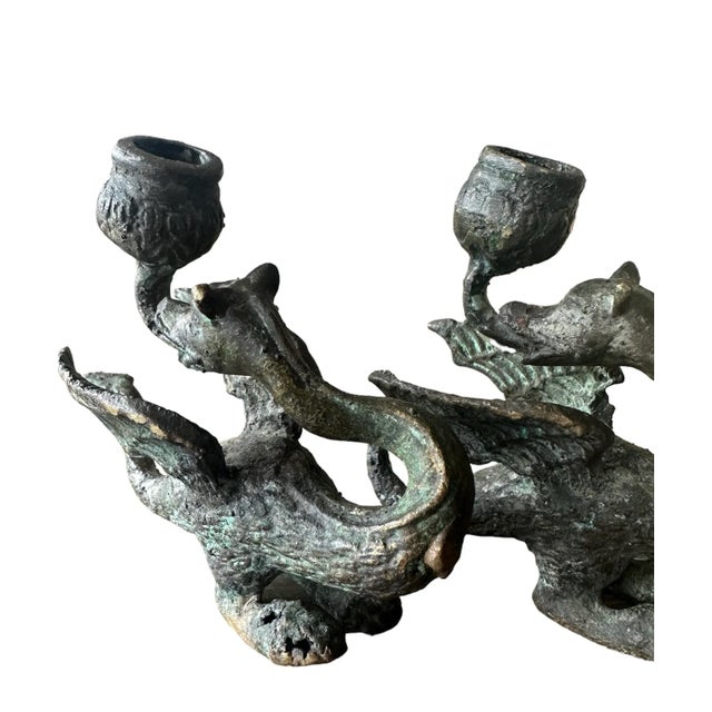 Metal Early 19th Century Bronze Neo Gothic Dragon Candlesticks- a Pair For Sale - Image 7 of 8