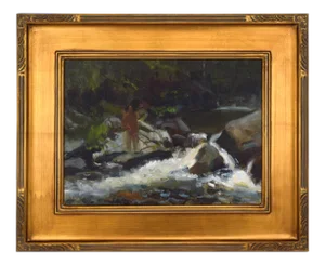 Vintage Impressionist Landscape Painting With Native American Indian by Harry Barton
