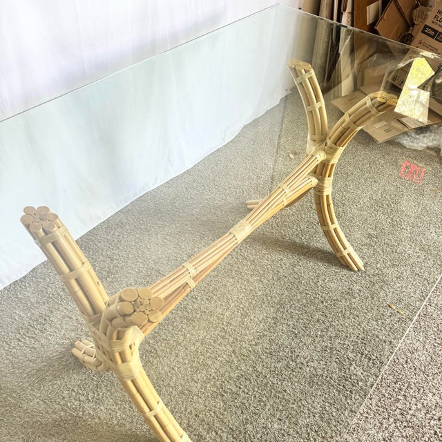 Brown Boho Chic McGuire Style Rattan Glass Top Dining Table For Sale - Image 8 of 8