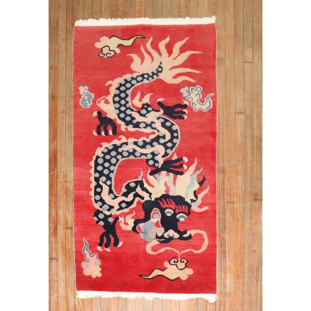 Red Zabihi Collection Red Dragon Vintage Tibetan Rug - 3' x 5'7" For Sale - Image 8 of 8