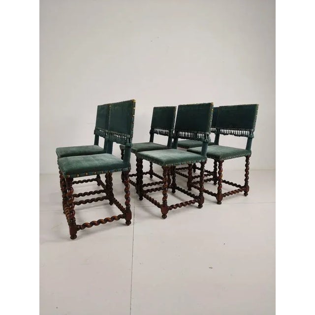 Chairs with Twisted Legs and Blue Upholstery, 18th Century, Set of 6 For Sale - Image 6 of 12