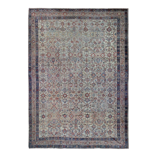 Antique Persian Mahal Beige Wool Handmade Rug For Sale