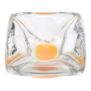 Vintage Swedish Coquille Flygsfors Glass Bowl With Yellow Orange Center For Sale