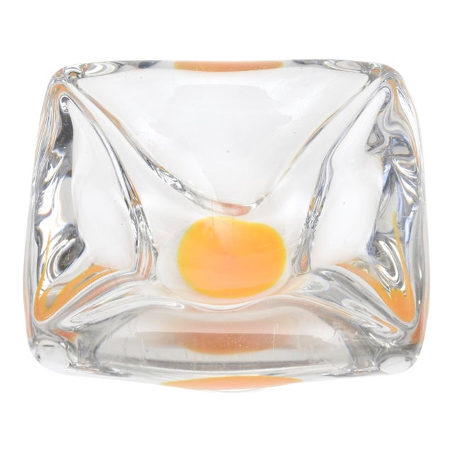 Vintage Swedish Coquille Flygsfors Glass Bowl With Yellow Orange Center For Sale