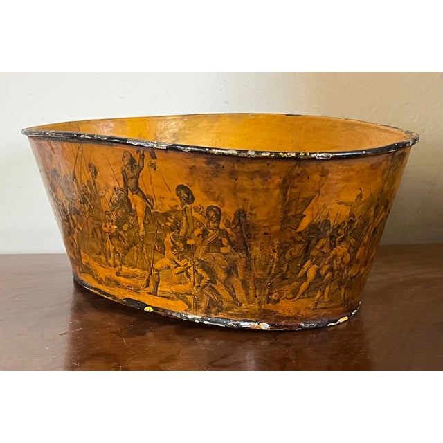 Early 20th Century French Tole Cachepot Planter Decorated With Scenes of Napoleon and Duke of Wellington at Waterloo For Sale - Image 10 of 12