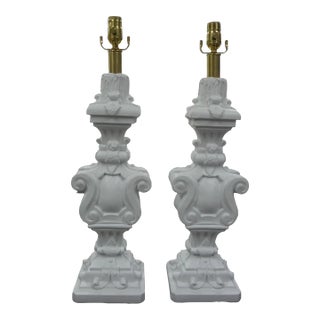 Pair of Hollywood Regency Plaster Lamps For Sale