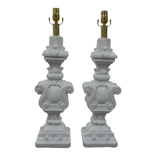 Pair of Hollywood Regency Plaster Lamps For Sale