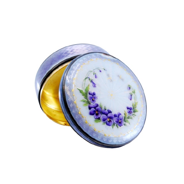 Jewelry Box in Enameled Silver with Floral Motifs and Gilt Interior For Sale - Image 10 of 10