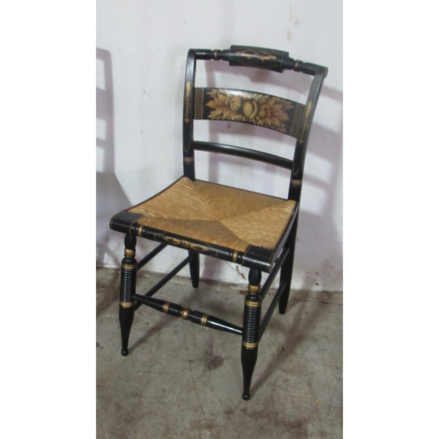 Farmhouse 1980s Set of 4 Hitchcock Dining Room Kitchen Chairs Rush Farmhouse For Sale - Image 3 of 13