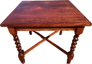 Small 19th Century Square Oak Table with Spiral Columns
