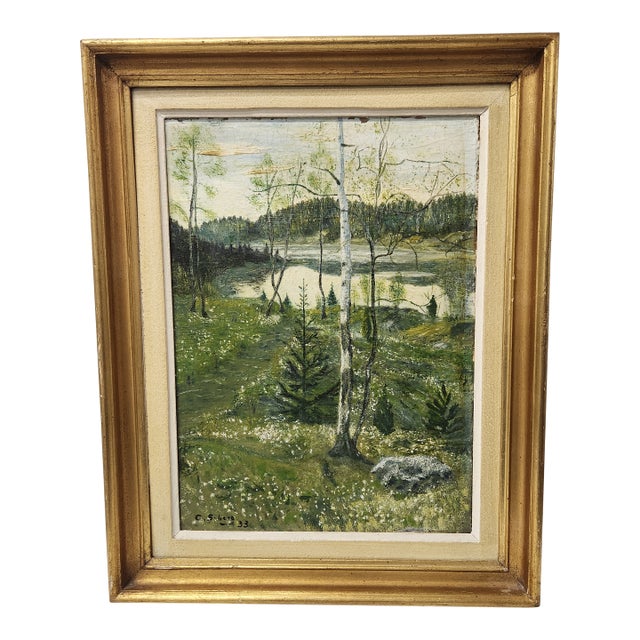1930s European Landscape Oil Painting, 12.5" × 15.75", Nordic Romantic Style For Sale