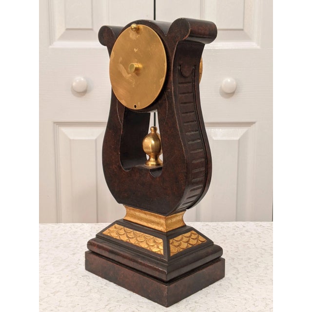 Contemporary Neiman Marcus Wood & Gilt Harp / Lyre Mantle Clock, Made in Italy For Sale - Image 12 of 13