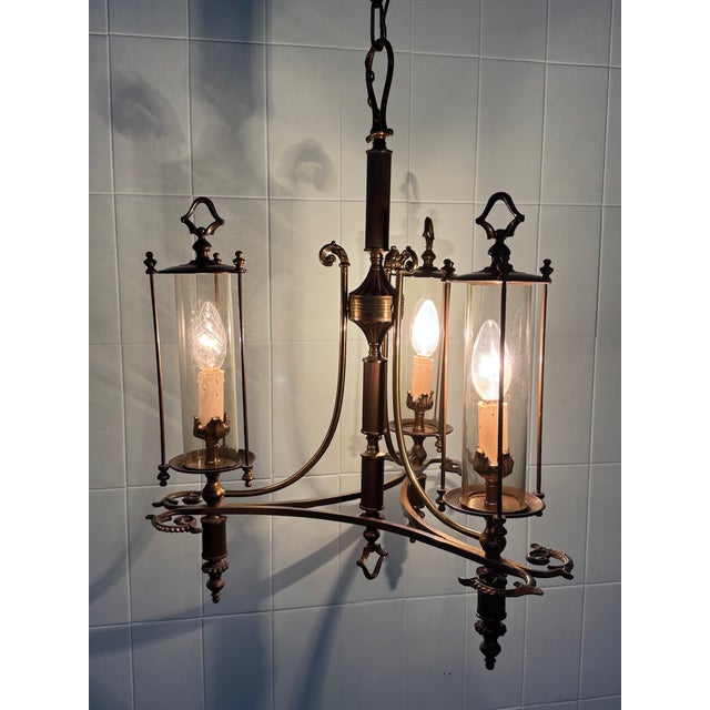 Neoclassical Empire Brass and Glass Chandelier, 1950s For Sale - Image 18 of 18