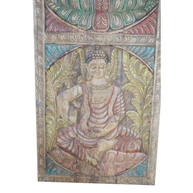 1920s Colorful Vintage Carved Buddha Panel Door – Handcrafted Wall Sculpture Art 83x36 For Sale - Image 5 of 5