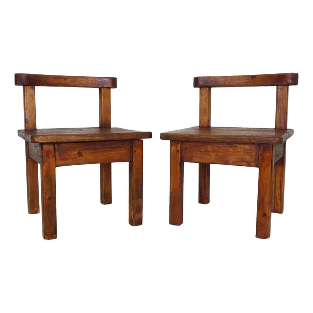 Brutalist Chairs in Wood, 1960s, Set of 2 For Sale
