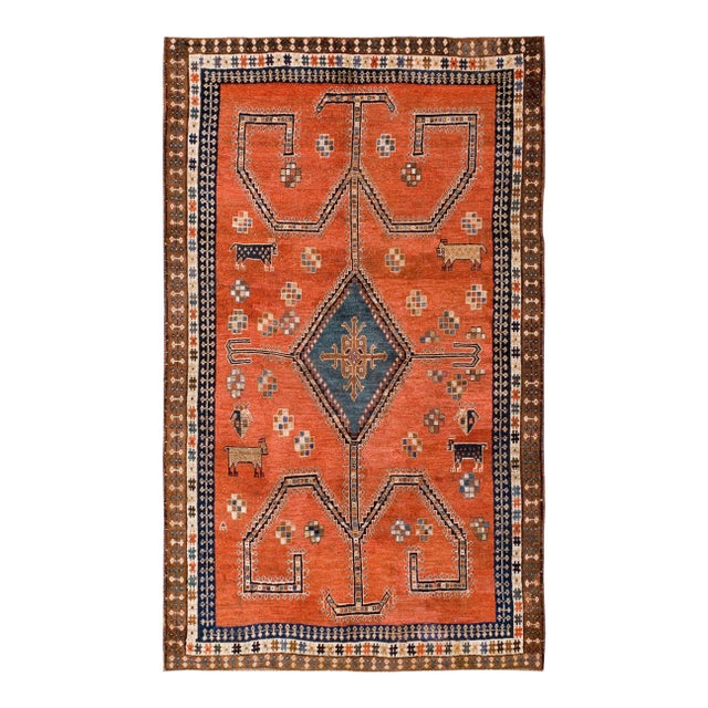 1890s Red Rust Medallion Tribal Antique Hand Knotted Persian Gabbeh Rug 5'3" X 8'10" Wool Carpet For Sale
