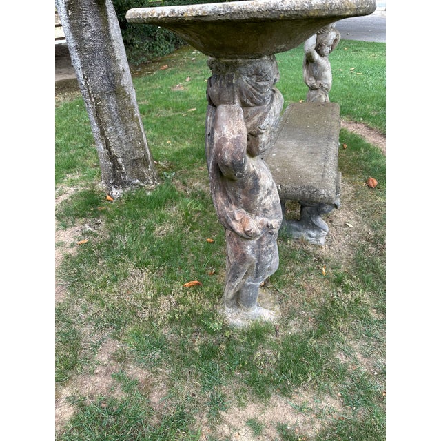Italian Vintage Rare Concrete Cherub Bird Bath With Weathered Patina. For Sale - Image 3 of 3