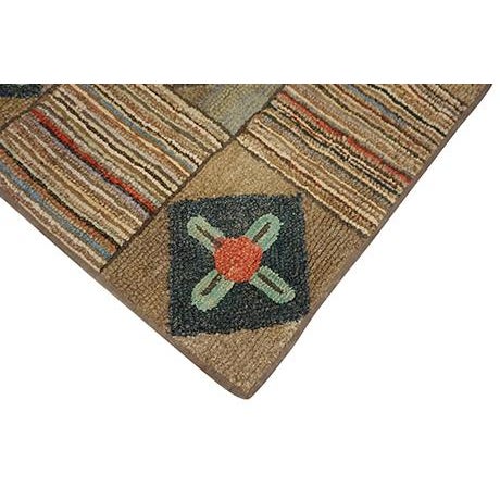 Inspirational Beige Color With Geometric Design Antique American Hooked Rug For Sale - Image 11 of 12