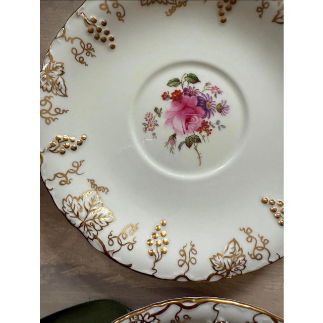 Early 19th Century Royal Crown Derby Pink Floral 5.5” Plates in Vine Pattern | English Bone China | Antique Plate - Set of Five (5) For Sale In Chicago - Image 6 of 7