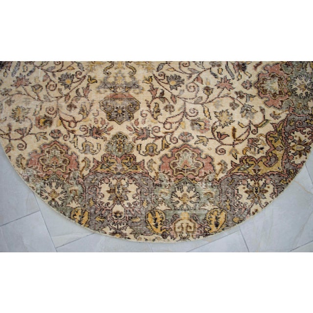 Round Turkish Rug Upcycled Vintage Hand Knotted Wool Circle Area Rug 5'3" X 5'3" For Sale - Image 10 of 13
