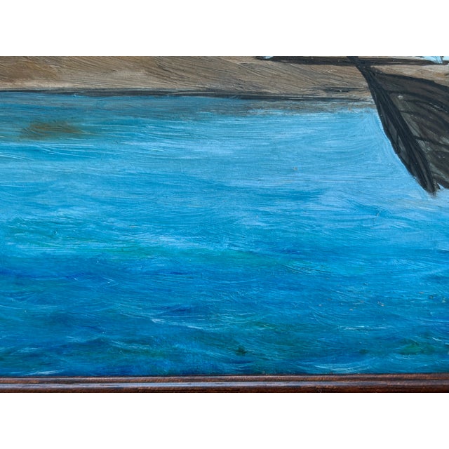 Rustic European 1970 Naive Nautical Rustic European Ship at Sea With Seagulls Painting, Framed For Sale - Image 3 of 6