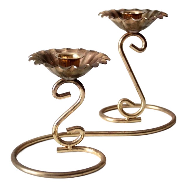 Vintage Brass Double Candlestick Holder For Sale