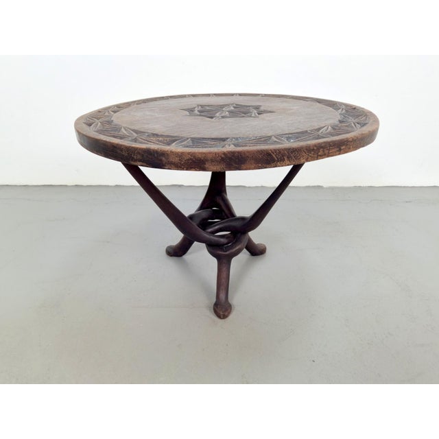 Brown Vintage African Handmade Wooden Folding Table, 1960s For Sale - Image 8 of 8