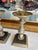 Up for consideration is a beautiful pair of short marble and brass candlestick holders. These would look lovely in your...