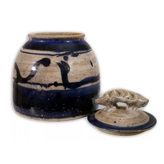 Late 20th Century John Glick Ceramic Stoneware Blue Covered Vessel Signed and Stamped For Sale - Image 5 of 9