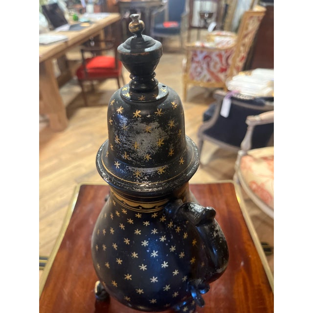 Vintage Dutch Black & Gold Tole Tea or Coffee Urn For Sale - Image 4 of 7