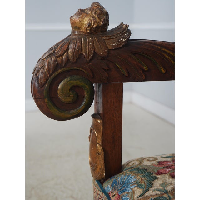 Textile Antique Italian Cherub Carved Frame Throne Chair For Sale - Image 7 of 18