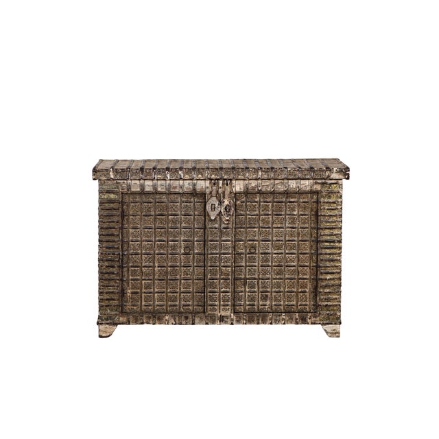 Antique Indian Teakwood and Iron Pitara Chest Console For Sale - Image 4 of 8