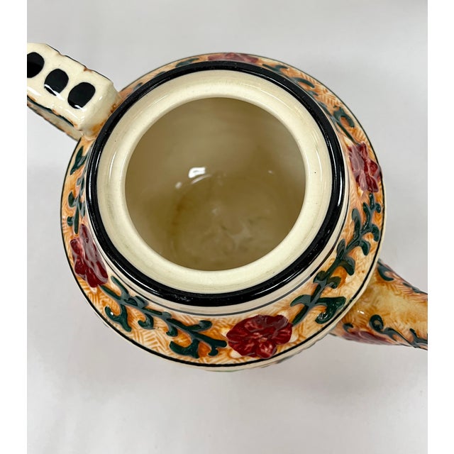 Vintage Majolica Teapot With Asian Designs For Sale - Image 11 of 12