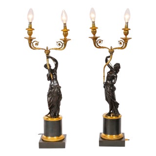 Antique French Bronze and Ormolu Two Light Candelabra, Set of 2 For Sale