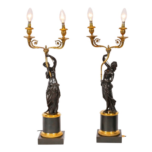 Antique French Bronze and Ormolu Two Light Candelabra, Set of 2 For Sale
