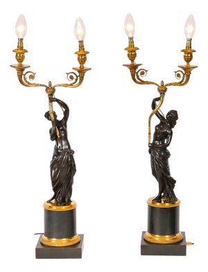 Antique French Bronze and Ormolu Two Light Candelabra, Set of 2