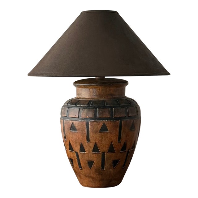 Late 20th-Century Geometric Relief Earthenware Table Lamp For Sale